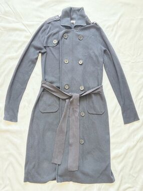 Women's Double-Breasted Long Belted Sweater Coat - black
